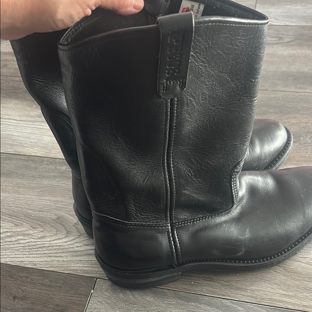 Red Wing Black Leather Boots Durable Pull-On